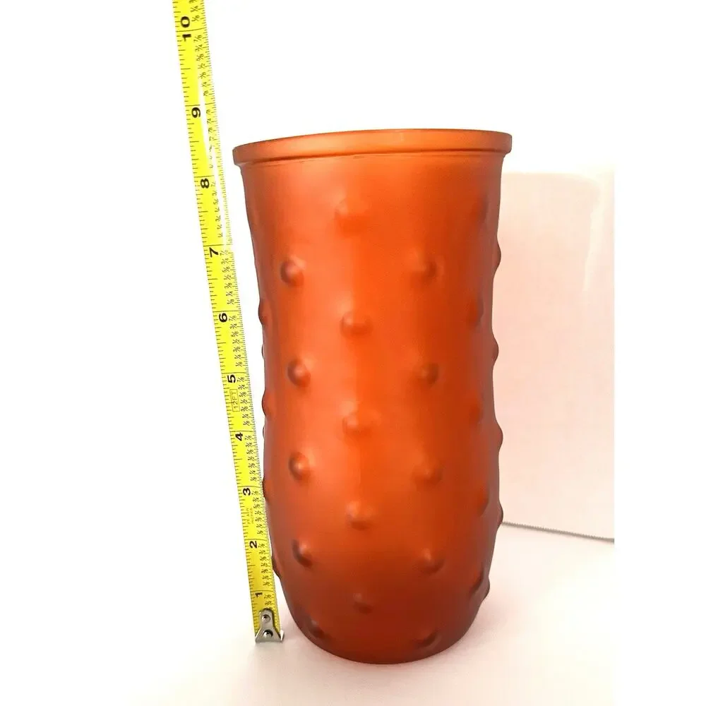 Vintage Hoosier Glass Co. Orange Frosted Hobnail Dot Glass Vase 8.5” MCM 1059206